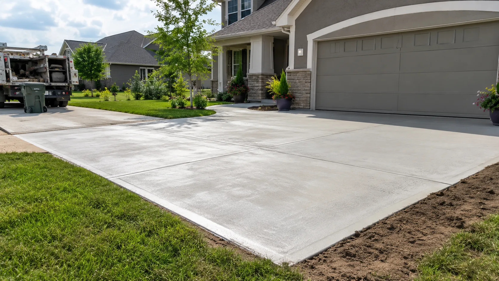 Replacement concrete driveway panels finished at a Kansas City metro home
